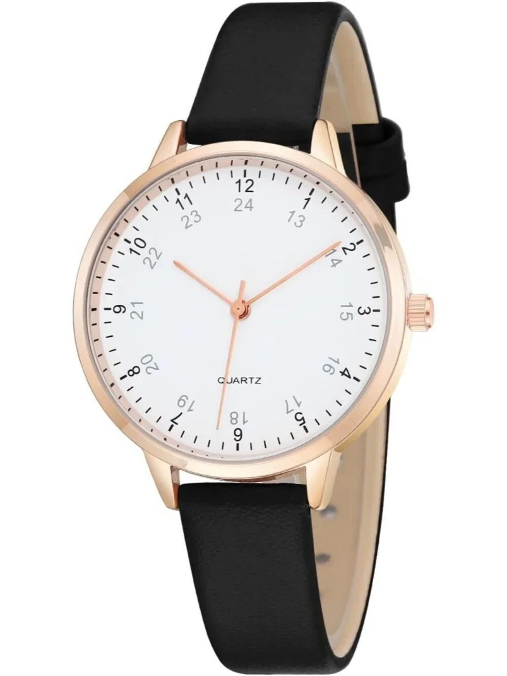 Women's Black White Dial Dainty Analog Leather Waterproof Reloj Para Mujer Watch